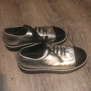 Chanel silver chrome platform runners